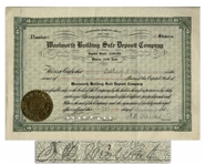 F.W. Woolworth Signed Stock Certificate for the Woolworth Building Safe Deposit Company -- From 1914 Shortly After the Historic Woolworth Building Was Completed